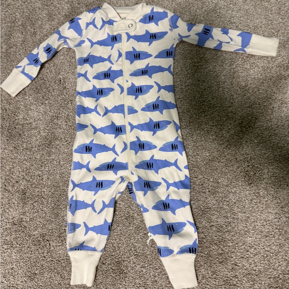 Hanna Andersson Blue Shark Print Kids One-Piece Footie